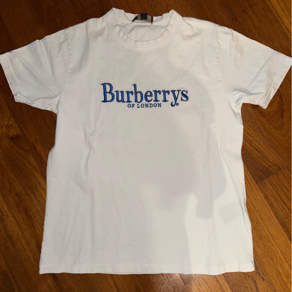 Burberry White Tee with Blue Logo